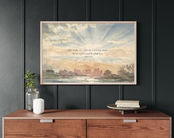 Psalm 118:24 Framed Scripture Wall Art | Vintage Sunset Watercolor | Christian Wood Frame Decor