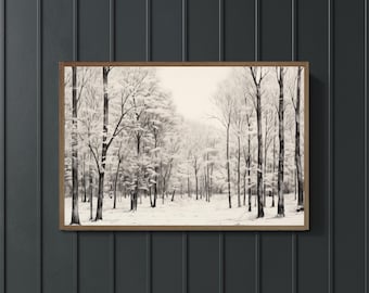 Framed Winter Landscape Wall Art: Snowy Christmas Tree Print