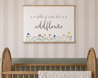 In a field of roses she is a wildflower canvas sign, Girls Room Decor