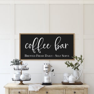 Coffee Sign Coffee Bar Brewed Fresh Daily Self Serve Sign Wood Sign Farmhouse Kitchen Decor Farmhouse Wall Decor Kitchen Sign immagine 2