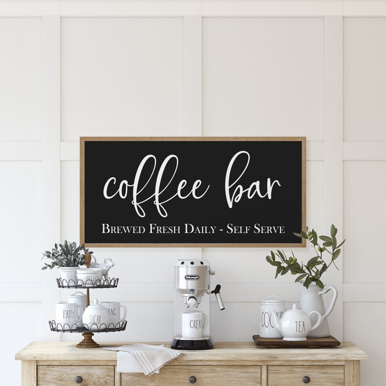 Coffee Sign Coffee Bar Brewed Fresh Daily Self Serve Sign Wood Sign Farmhouse Kitchen Decor Farmhouse Wall Decor Kitchen Sign image 2