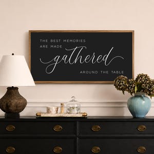 the best memories are made gathered around the table sign, dining room wall decor, kitchen sign, kitchen wall decor, farmhouse kitchen decor image 2