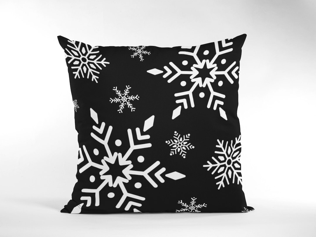 Winter Pillow, Black and White Snowflake Pillow, Holiday Pillow, Pillow