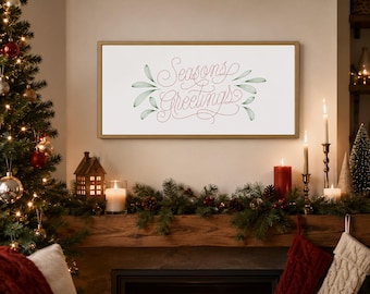 Seasons Greetings Framed Wooden Sign, Rustic Farmhouse Christmas Sign