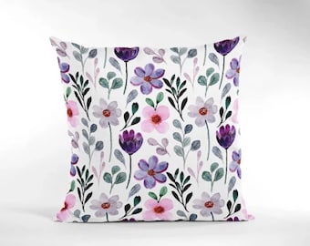 Floral Pillow Cover: Purple Pink Botanical Print, Modern Art Throw Pillow