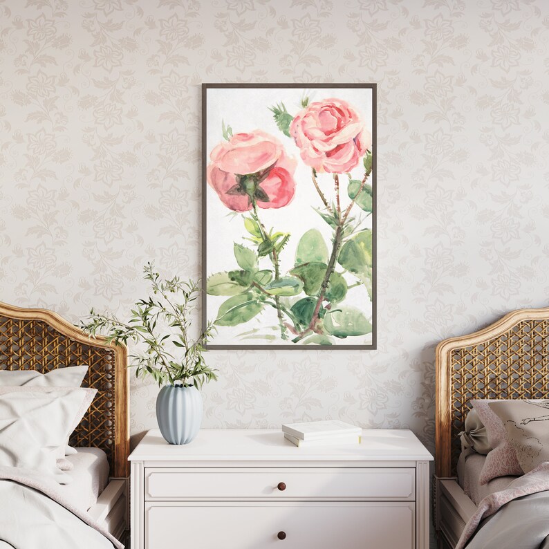 Framed Roses Framed Watercolor Roses Print: Botanical Wood Wall Art - Etsy