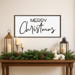 Merry Christmas Wood Sign | Christmas Wood Signs | Framed Wood Sign | Winter Signs | Holiday Wall Decor | Farmhouse Wall Decor | Decorations bild 1