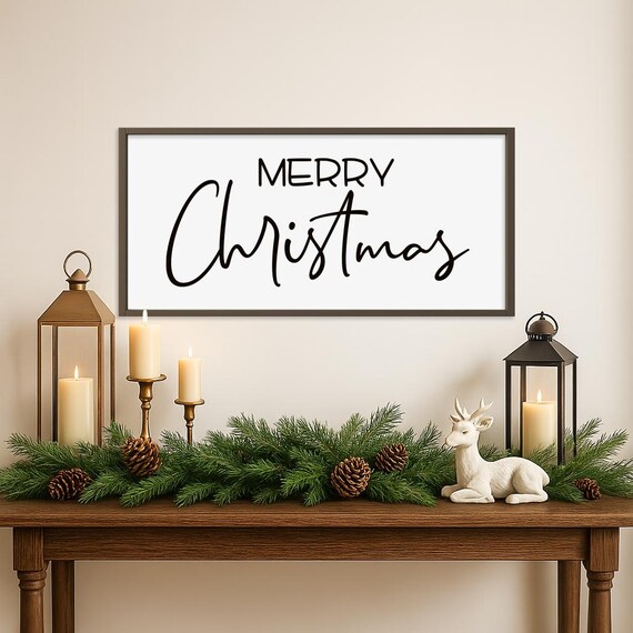 Merry Christmas Wood Sign | Christmas Wood Signs | Framed Wood Sign | Winter Signs | Holiday Wall Decor | Farmhouse Wall Decor | Decorations