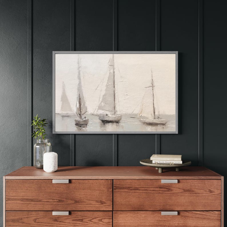 Sailboat Art, Beach House Decor, Coastal Wall Decor, Large Wall Art, Hanging Wall Art with Wood Frame imagem 3