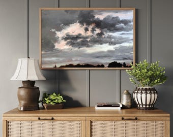 Moody Cloudscape Framed Landscape Art | Abstract Sky Painting Print | Wood Frame Wall Art