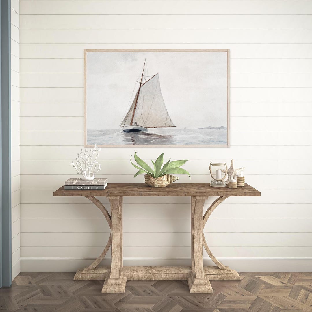 Vintage Sailboat Wall Decor | Coastal Beach House Art | Wood Framed ...
