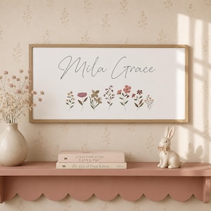 Custom Baby Girl Name Sign | Boho Nursery Decor & Wildflower Wall Art