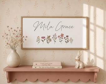 Custom Baby Girl Name Sign | Boho Nursery Decor & Wildflower Wall Art