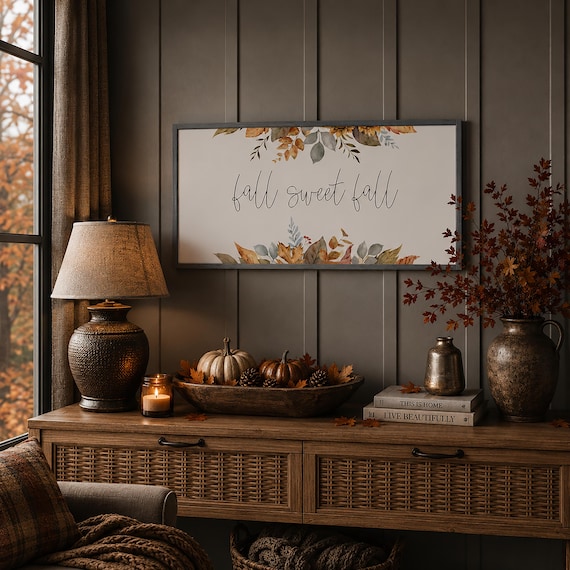 fall sign, fall botanical decor, fall sweet fall sign, wood framed signs, fall decorations for home, living room wall decor