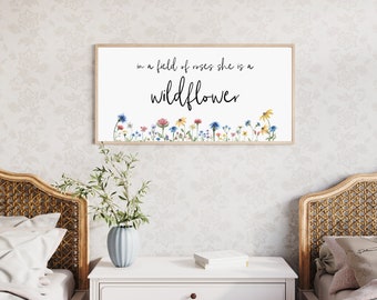 girls room decor, in a field of roses she is a wildflower sign, baby girl nursery decor, kids room decor, floral wall decor for girls room