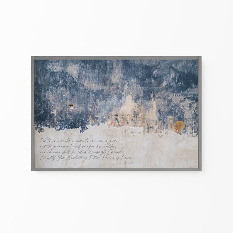 Large Christian Christmas Abstract Wall Art, Isiah 9:6 Scripture, Framed Abstract Christmas Decor, Living Room Wall Art, Framed Canvas Art image 9