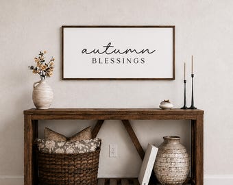 Autumn Blessings Framed Wood Sign, Farmhouse Fall Decor