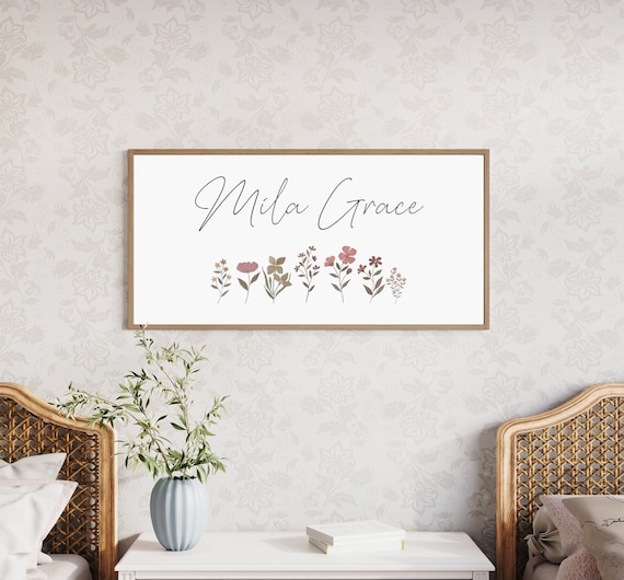 Custom Baby Girl Name Sign, Boho Nursery Decor, Wood Signs, Kids Room Decor for Girl, Wildflower Boho Wall Art