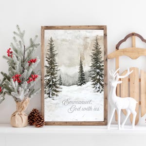 Large framed Christmas sign with Emmanuel God With Us for Christian holiday decor