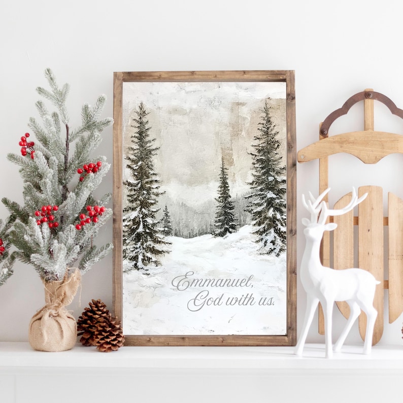 Large framed Christmas sign with Emmanuel God With Us for Christian holiday decor