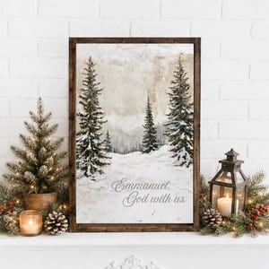 Christian Christmas Wall Art, Emmanuel God With Us Sign, Christian Christmas Decorations, Large Vertical Framed Wall Art Christmas Sign bild 2