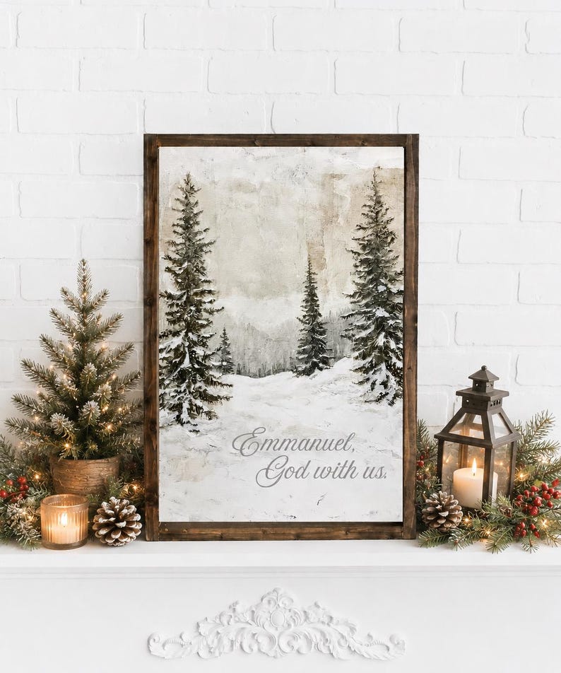 Christian Christmas Wall Art, Emmanuel God With Us Sign, Christian Christmas Decorations, Large Vertical Framed Wall Art Christmas Sign bild 2