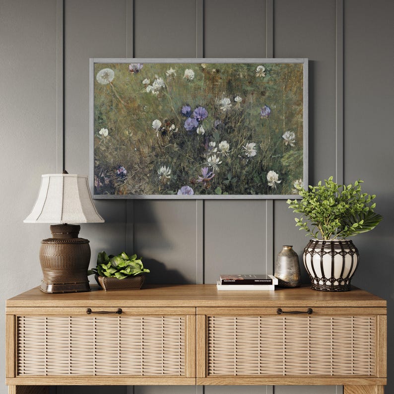 Botanical wildflower wall decor with soft vintage tones