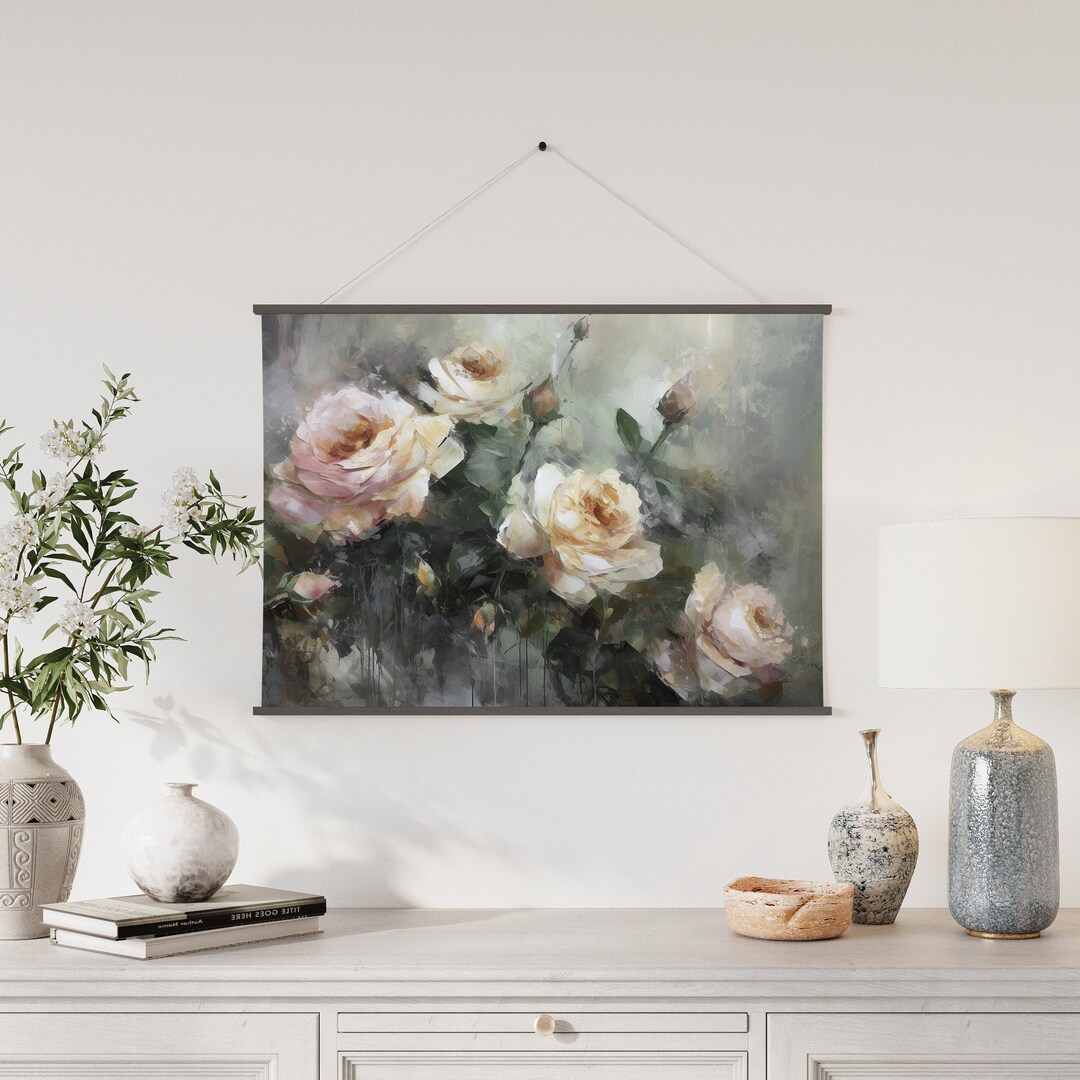 Vintage Rose Canvas Wall Hanging: Botanical Floral Art Print - Etsy