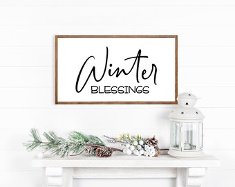 Winter Blessings Sign-Holiday Wood Sign-Christmas Signs- Wood Framed Signs- Winter Signs-Holiday Wall Decor-Farmhouse Christmas Decorations