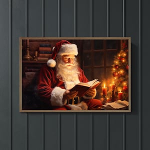 Santa Christmas Sign, Vintage Christmas Wall Art, Framed Wall Art, Santa Decorations, Holiday Sign, Santa Sign, Santa Wall Art