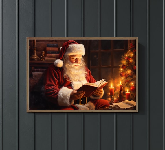 Santa Christmas Sign, Vintage Christmas Wall Art, Framed Wall Art, Santa Decorations, Holiday Sign, Santa Sign, Santa Wall Art