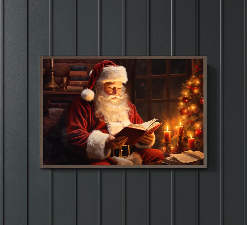 Santa Christmas Sign, Vintage Christmas Wall Art, Framed Wall Art, Santa Decorations, Holiday Sign, Santa Sign, Santa Wall Art image 4