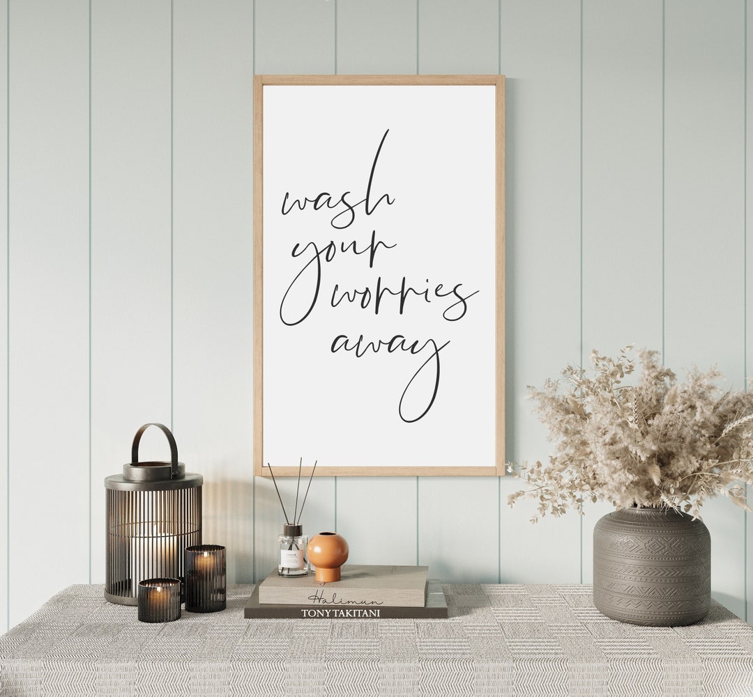 Wash Your Worries Away Sign, Bathroom Wall Decor, Vertical Wood Wall ...