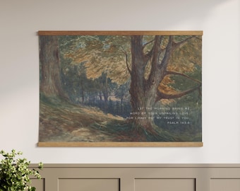 Psalm 143:8 Bible Verse Wall Art | Vintage Landscape Canvas Tapestry