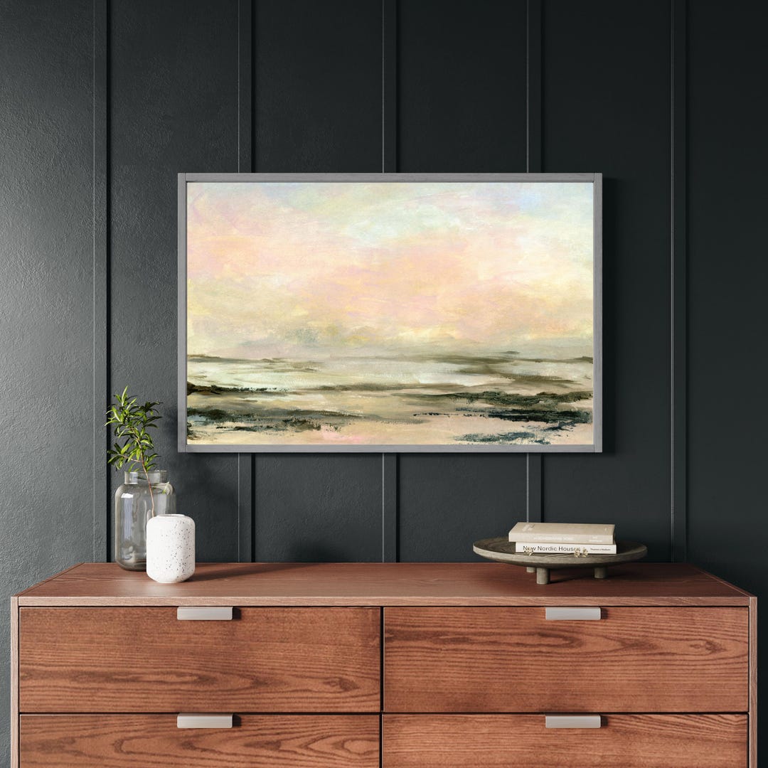 Abstract Coastal Landscape Print | Neutral Sunset Horizon Art | Wood ...