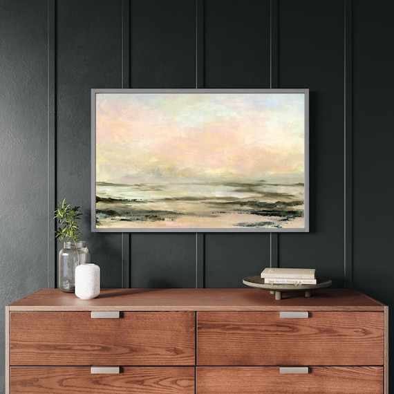 Abstract Coastal Landscape Print | Neutral Sunset Horizon Art | Wood Framed Wall Decor