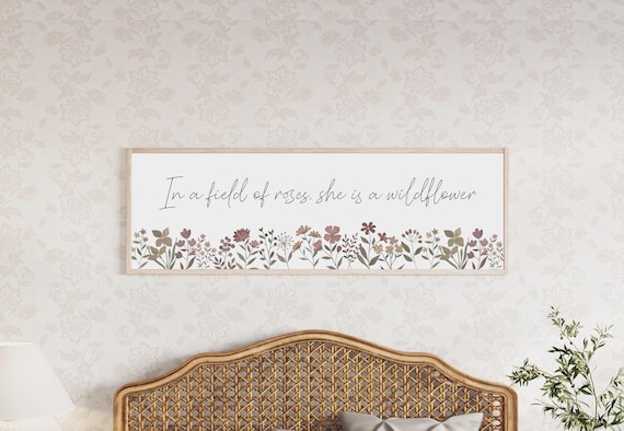 In a Field of Roses She Is a Wildflower Framed Sign, Girls Room Nursery Wall Art, Floral Nursery Decor, Wildflowers Boho Nursery Wall Art