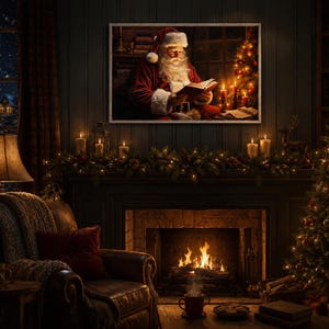 Santa Christmas Sign, Vintage Christmas Wall Art, Framed Wall Art, Santa Decorations, Holiday Sign, Santa Sign, Santa Wall Art image 3