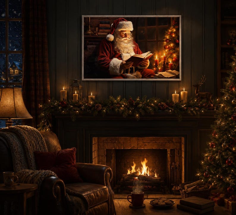 Santa Christmas Sign, Vintage Christmas Wall Art, Framed Wall Art, Santa Decorations, Holiday Sign, Santa Sign, Santa Wall Art image 3