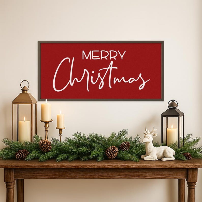Merry Christmas Wood Sign | Christmas Wood Signs | Framed Wood Sign | Winter Signs | Holiday Wall Decor | Farmhouse Wall Decor | Decorations bild 4
