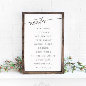 Winter sign, winter bucket list, wooden signs for winter, winter home decor, winter wall decor, indoor winter decorations for the home