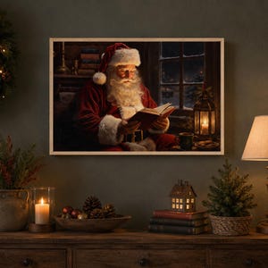 Santa Christmas Sign, Vintage Christmas Wall Art, Framed Wall Art, Santa Decorations, Holiday Sign, Santa Sign, Santa Wall Art image 1
