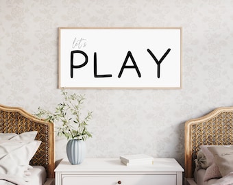 Let's Play Wood Framed Sign, Kids Playroom Decor
