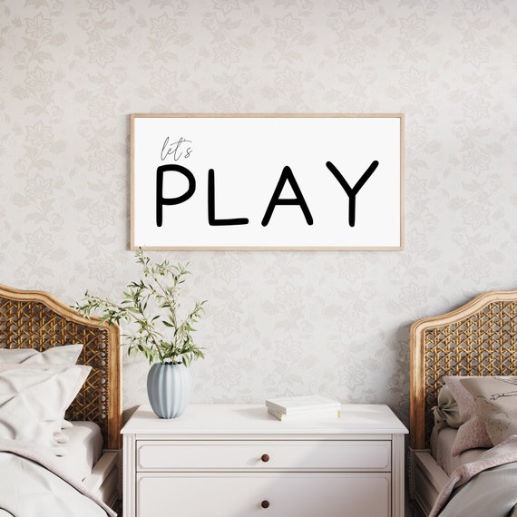 Let's Play Wood Framed Sign, Kids Playroom Decor
