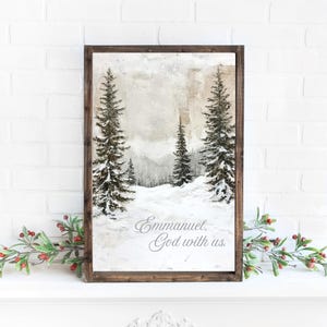 Christian Christmas wall art with Emmanuel God With Us text in large framed design