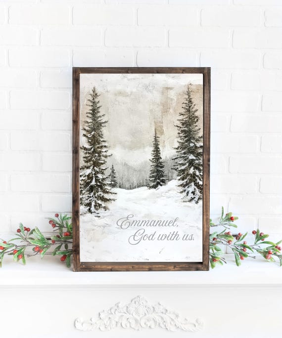 Christian Christmas Wall Art, Emmanuel God With Us Sign, Christian Christmas Decorations, Large Vertical Framed Wall Art Christmas Sign