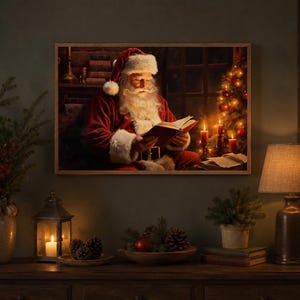 Santa Christmas Sign, Vintage Christmas Wall Art, Framed Wall Art, Santa Decorations, Holiday Sign, Santa Sign, Santa Wall Art image 2
