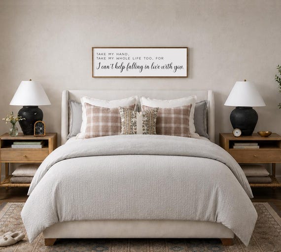 Bedroom Wall Decor, Master Bedroom Signs, Above Bed Decor, Master Bedroom Wall Art, Can't Help Falling in Love Sign, Anniversary Gift