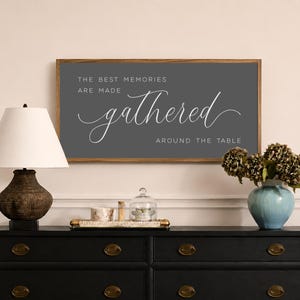 the best memories are made gathered around the table sign, dining room wall decor, kitchen sign, kitchen wall decor, farmhouse kitchen decor image 3