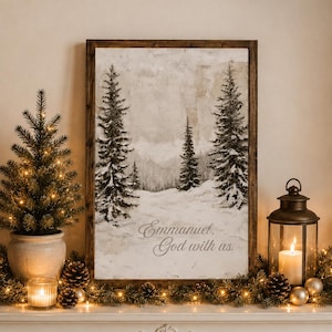 Christian Christmas Wall Art, Emmanuel God With Us Sign, Christian Christmas Decorations, Large Vertical Framed Wall Art Christmas Sign bild 1
